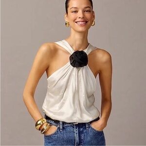 NWT J Crew Collection Black Rosette Satin Halter Top